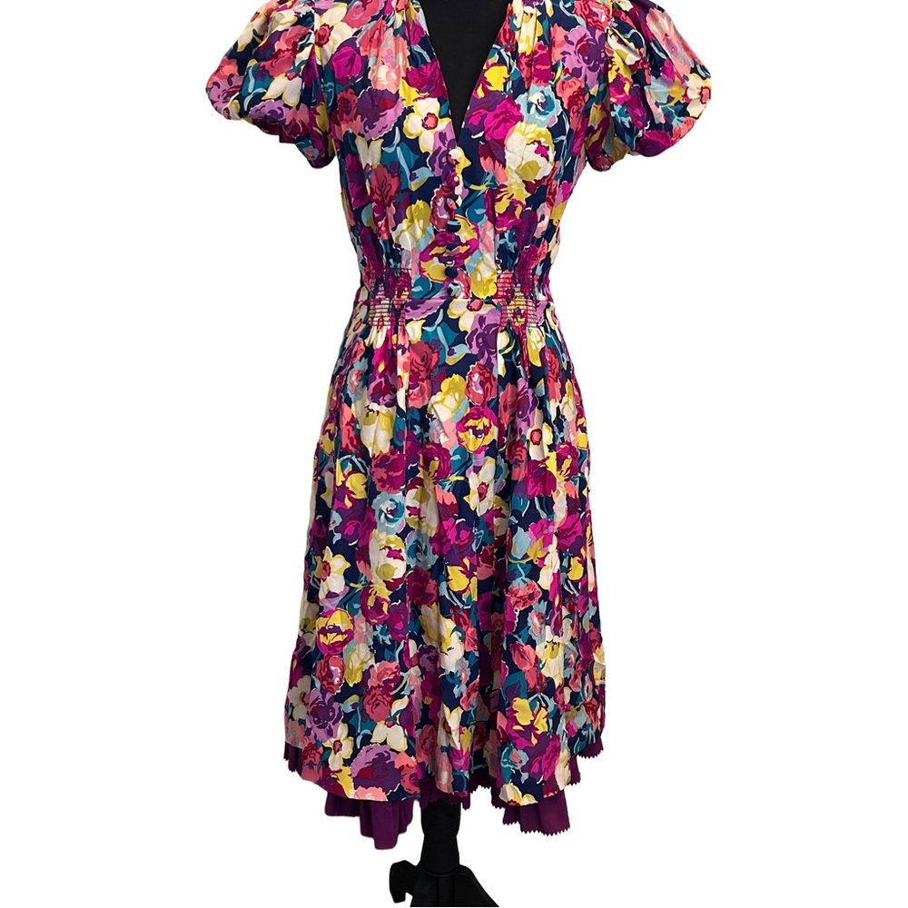 🌹Y2K Romantic Cottagecore Betsey Johnson Vibrant Floral Midi Dress Size 4